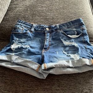 Dark blue ripped denim shorts